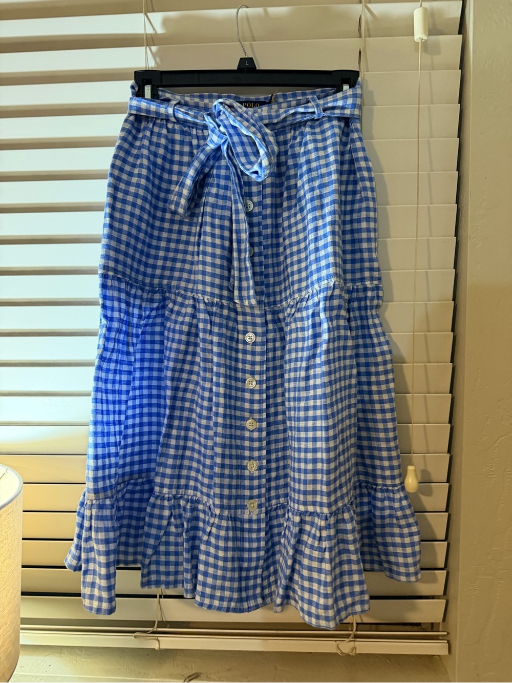 Blue Gingham Tie-Waist Midi Skirt - Picture 6 of 8